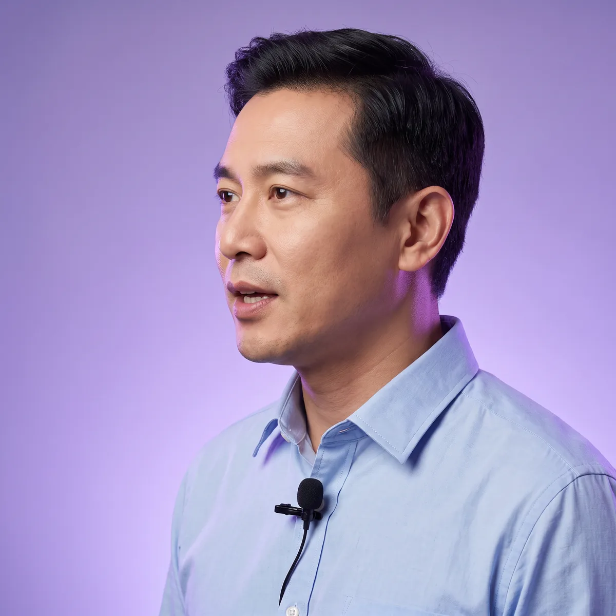 Man with a lavalier microphone on his shirt