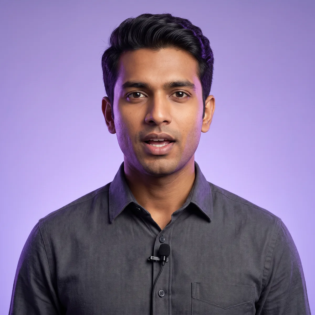 Man with a lavalier microphone in business attire